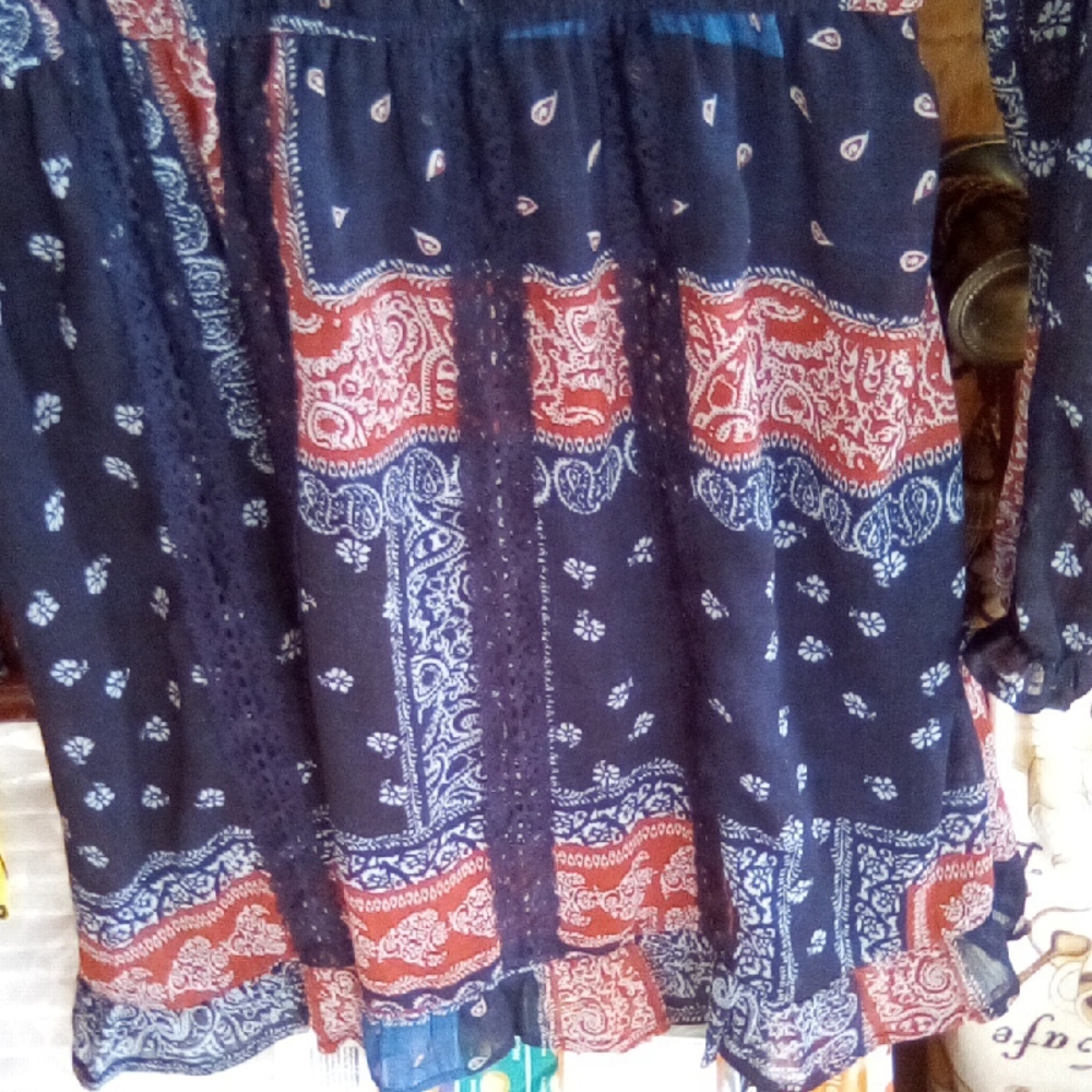 Altar'd State Paisley Navy and Orange Midi Dress - Picture 3 of 6